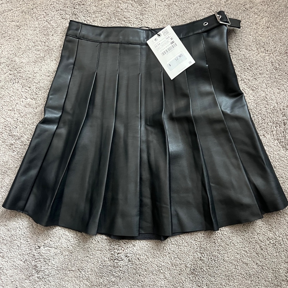 Zara Black A-Line Leather Skirt